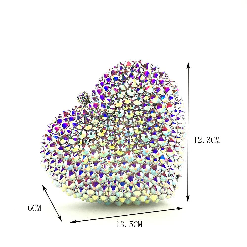 Heart Shape Crystal Clutch Bag - Handmade Evening Purse for Weddings & Parties