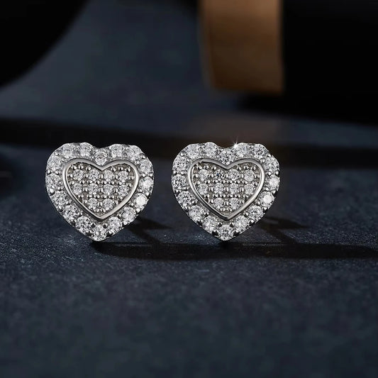 Heart-Shaped Moissanite Stud Earrings - Hip Hop Diamond Earrings