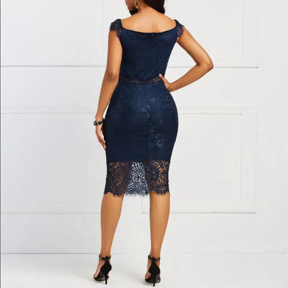 Off Shoulder Lace Dress - Sleeveless Midi Party Dress