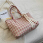 Large Plaid Designer Shoulder Handbag with Ribbon Detail