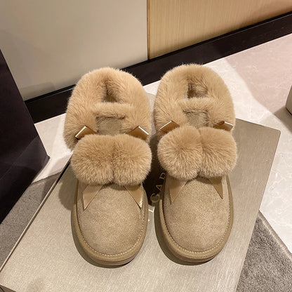 Winter Slipper Boots - Suede Leather with Natural Fur Lining