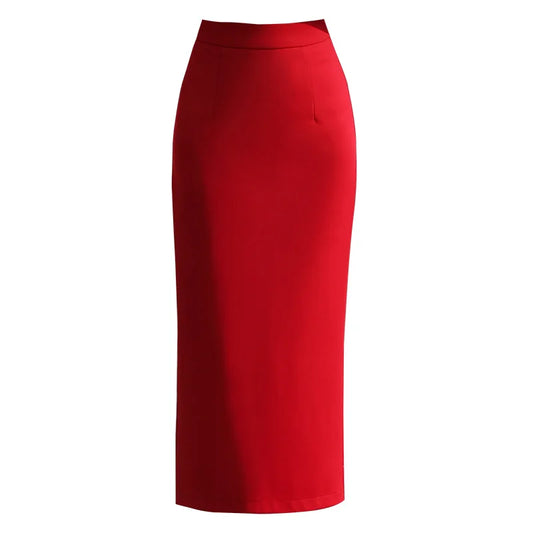 Wrap Hip Skirt - Elastic High Waist Slit Midi Pencil Skirt