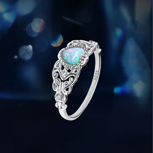 Heart Shape Opal Ring - 925 Sterling Silver Rhodium Plated