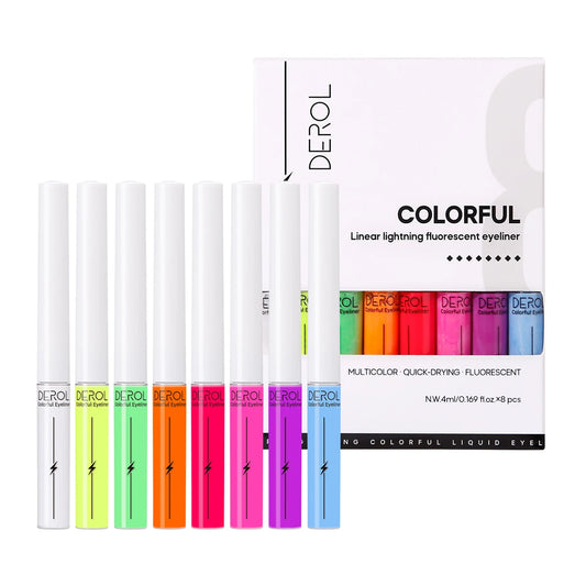 8-Color Neon UV Eyeliner Set - Glow-in-the-Dark Liquid Eye Makeup Pens