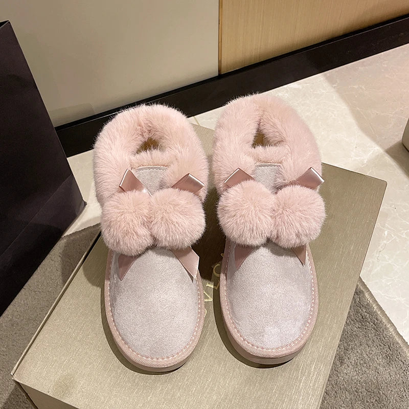 Winter Slipper Boots - Suede Leather with Natural Fur Lining