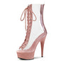 6 Inch Platform Clear Peep-Toe Ankle Boots - High Heel Exotic Dance Shoes