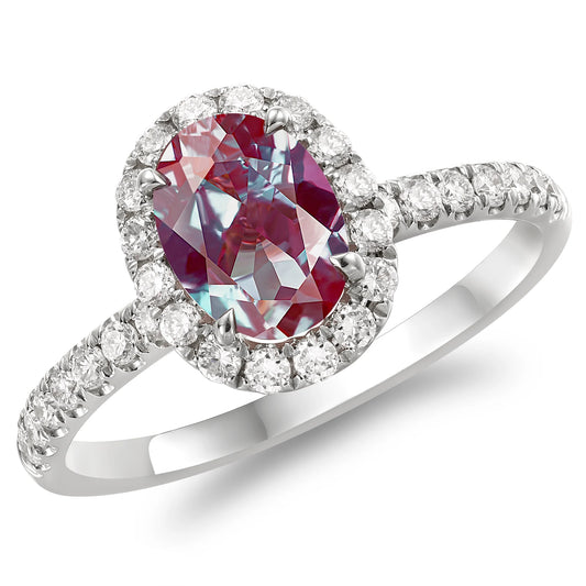 Lab-Grown Alexandrite Ring - 6x8mm Oval 925 Silver White Gold Plated