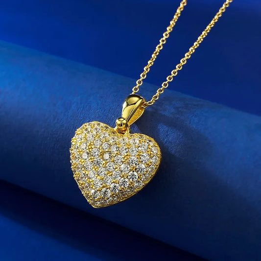 S925 Silver Heart Gold Plated Diamond Pendant