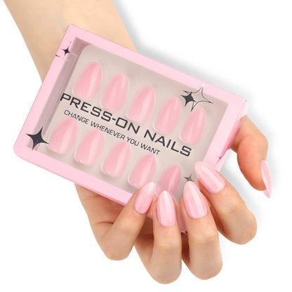 French Pink Almond Press-On Nails - Soft Gel Short Length (30 Pieces)