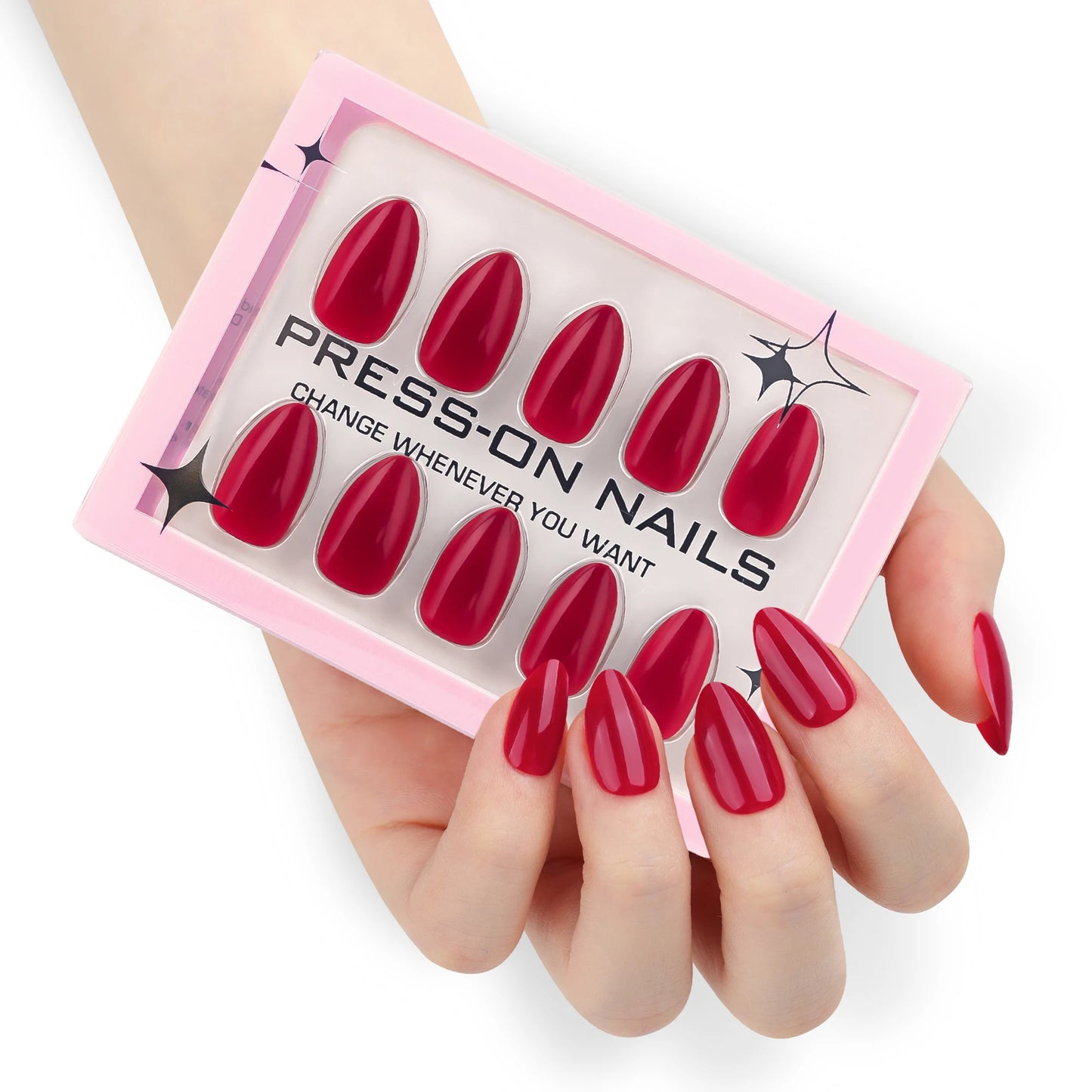 French Pink Almond Press-On Nails - Soft Gel Short Length (30 Pieces)