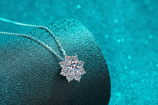 925 Sterling Silver Moissanite Snowflake Pendant Necklace - 1-2 Carat D Color