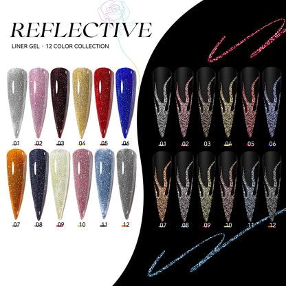 Super Reflective Disco Liner Gel Polish 12-Color Set - Nail Art Painting Collection