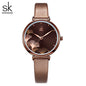 Women's Ginkgo Leaf Quartz Watch - Stainless Steel Mesh Bracelet