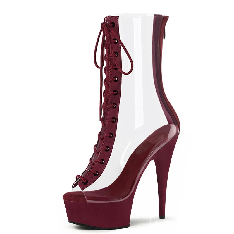6 Inch Platform Clear Peep-Toe Ankle Boots - High Heel Exotic Dance Shoes