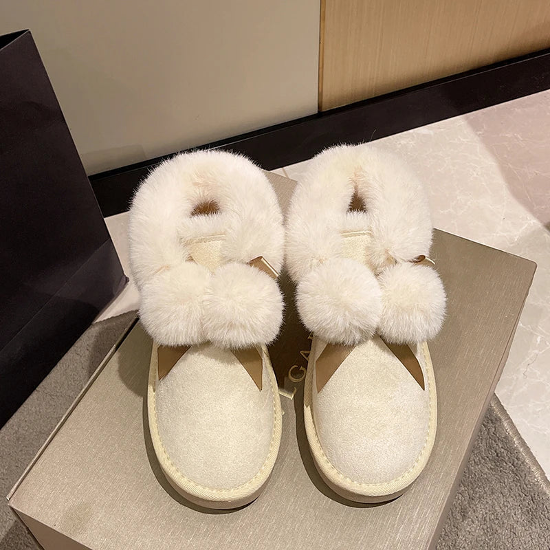 Winter Slipper Boots - Suede Leather with Natural Fur Lining