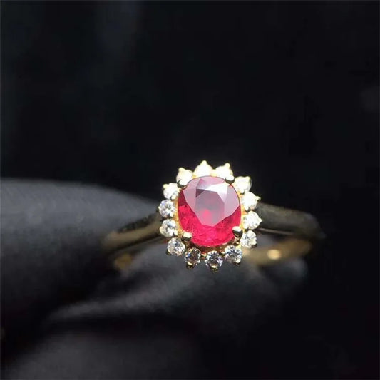 18K Gold Ruby Ring - 0.65ct Natural Red Oval with Diamond Accents