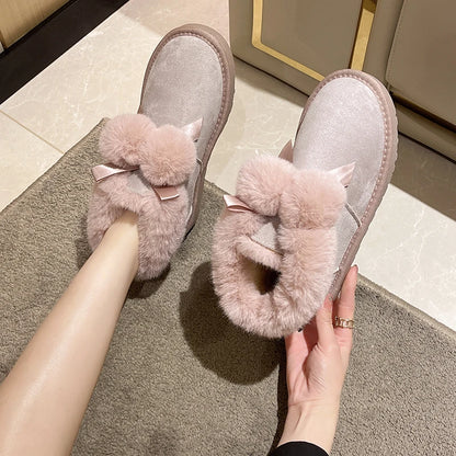 Winter Slipper Boots - Suede Leather with Natural Fur Lining