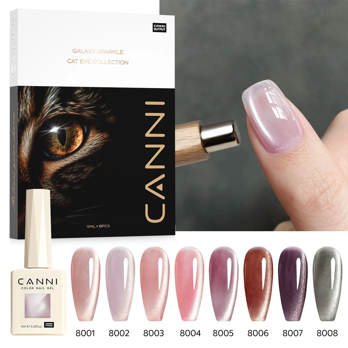 Cat Eye Gel Polish Set - 8 HEMA-Free UV Gel Colors for Magnetic Nail Art