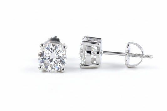 Moissanite Stud Earrings - 925 Sterling Silver Screw Back (0.5ct-2ct)