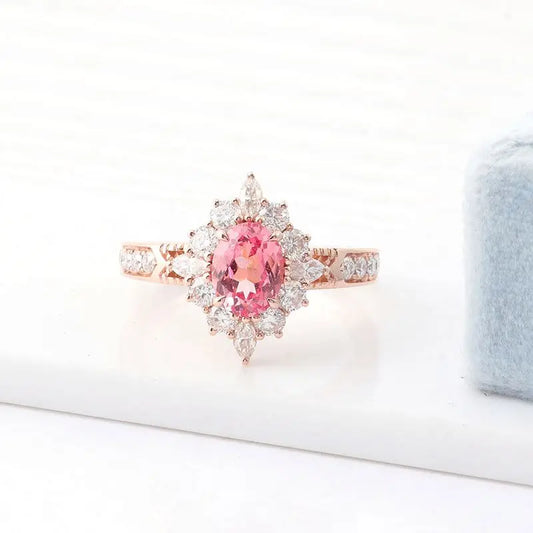 Lab-Grown Pink Diamond Ring - 1.5ct Oval Padparadscha 10K Gold