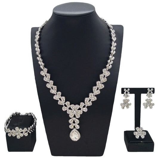 Waterdrop African Jewelry Set - Silver Plated Necklace, Bracelet, Earrings & Ring