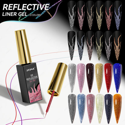 Super Reflective Disco Liner Gel Polish 12-Color Set - Nail Art Painting Collection