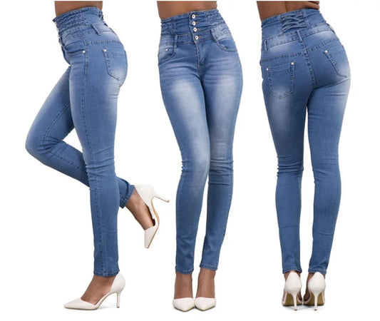 High-Waist Slim Fit Jeans - Elastic Denim