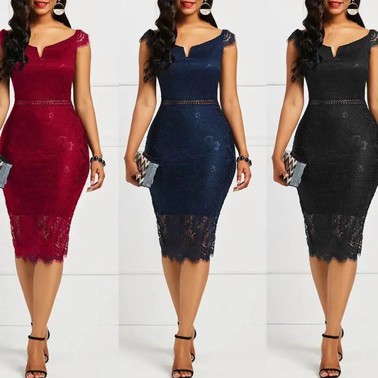 Off Shoulder Lace Dress - Sleeveless Midi Party Dress