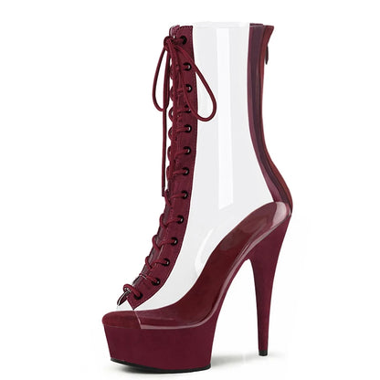 6 Inch Platform Clear Peep-Toe Ankle Boots - High Heel Exotic Dance Shoes