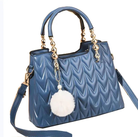 Crossbody Bucket Bag with Fur Ball Pendant