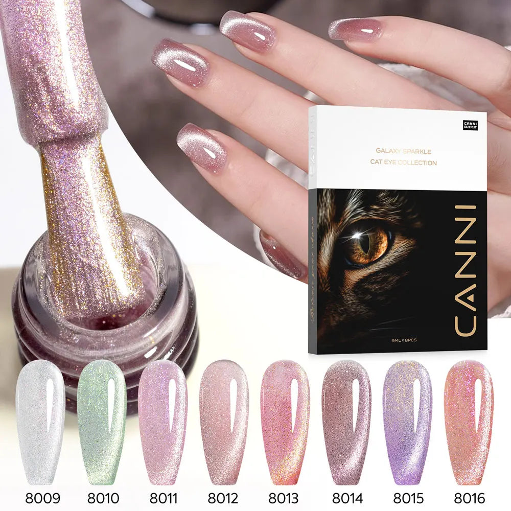 Cat Eye Gel Polish Set - 8 HEMA-Free UV Gel Colors for Magnetic Nail Art