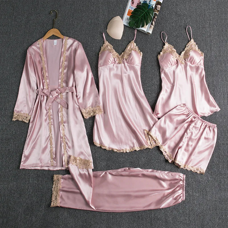 5-Piece Silk Lace Set - Luxury Sleepwear Collection