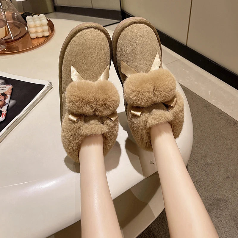 Winter Slipper Boots - Suede Leather with Natural Fur Lining
