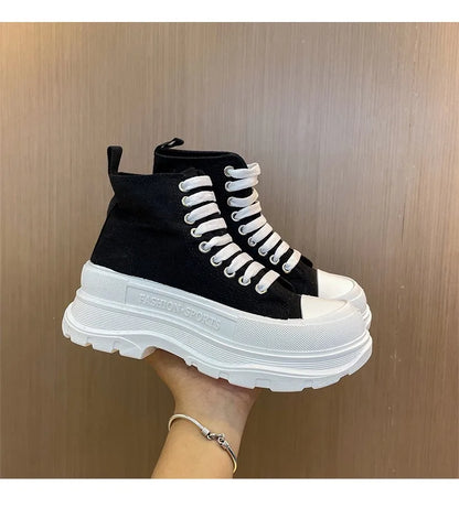 Women's Color Block Platform Sneakers - Cross Strap Casual Shoes