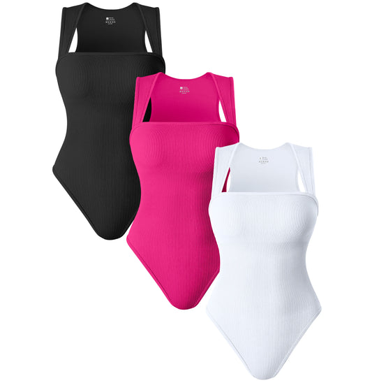 Women's Seamless Fitness Bodysuit - Square Neck Wide Strap Activewear